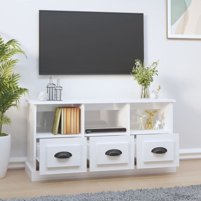 Tv Cabinet Glossy Look White 100x35x50 Cm Engineered Wood