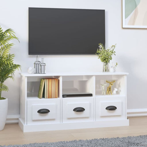 Tv Cabinet Glossy Look White 100x35x50 Cm Engineered Wood