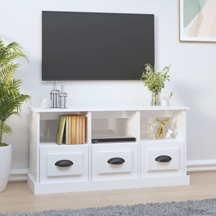 Tv Cabinet Glossy Look White 100x35x50 Cm Engineered Wood