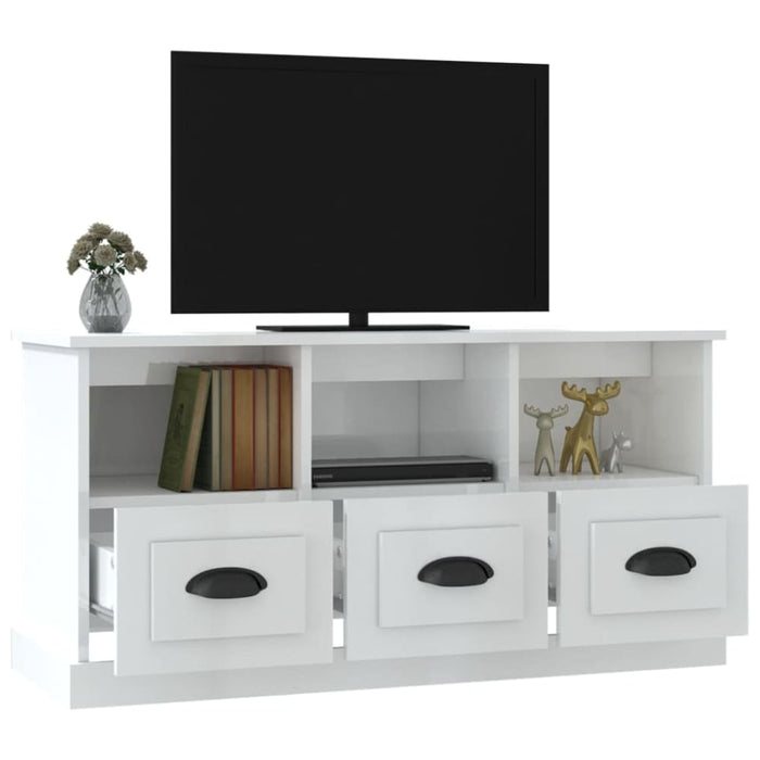 Tv Cabinet Glossy Look White 100x35x50 Cm Engineered Wood