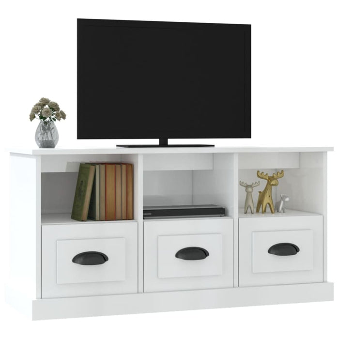 Tv Cabinet Glossy Look White 100x35x50 Cm Engineered Wood