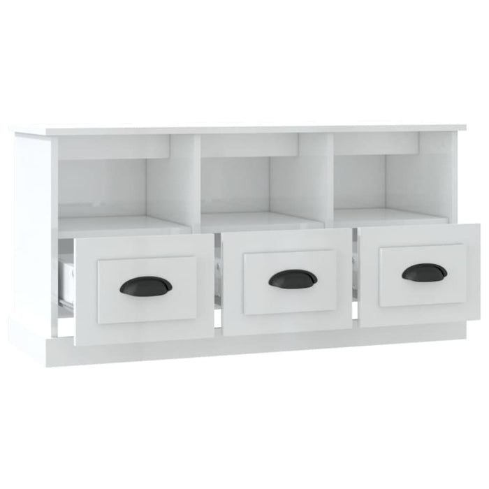 Tv Cabinet Glossy Look White 100x35x50 Cm Engineered Wood