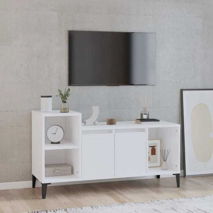 Tv Cabinet Glossy Look White 100x35x55 Cm Engineered Wood