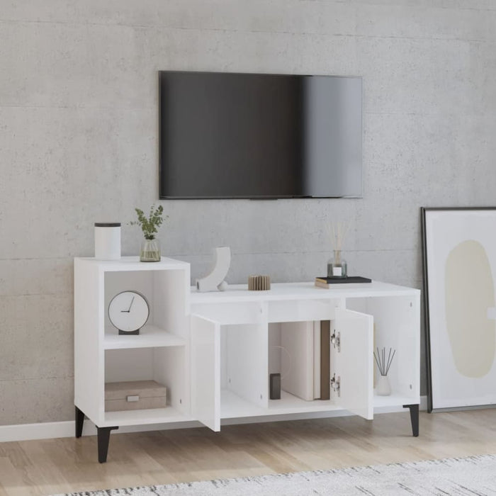 Tv Cabinet Glossy Look White 100x35x55 Cm Engineered Wood