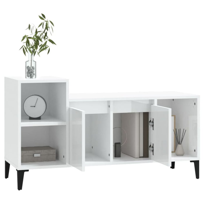 Tv Cabinet Glossy Look White 100x35x55 Cm Engineered Wood