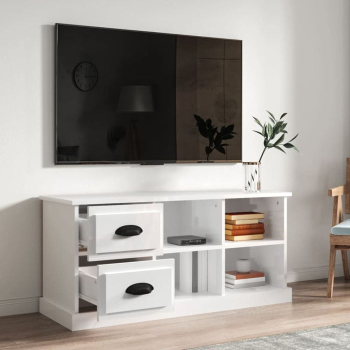 Tv Cabinet Glossy Look White 102x35.5x47.5 Cm Engineered