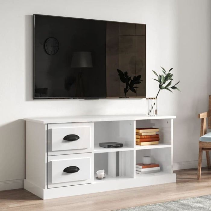 Tv Cabinet Glossy Look White 102x35.5x47.5 Cm Engineered