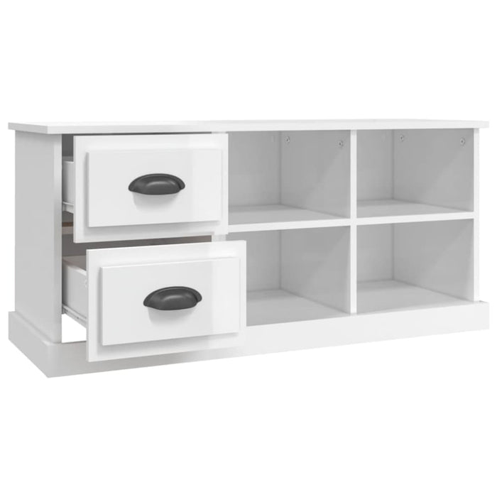 Tv Cabinet Glossy Look White 102x35.5x47.5 Cm Engineered