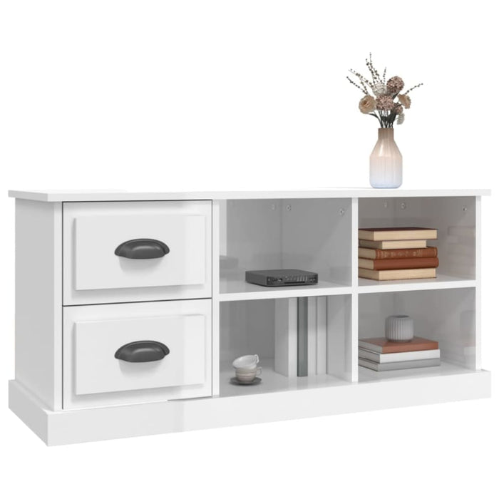 Tv Cabinet Glossy Look White 102x35.5x47.5 Cm Engineered