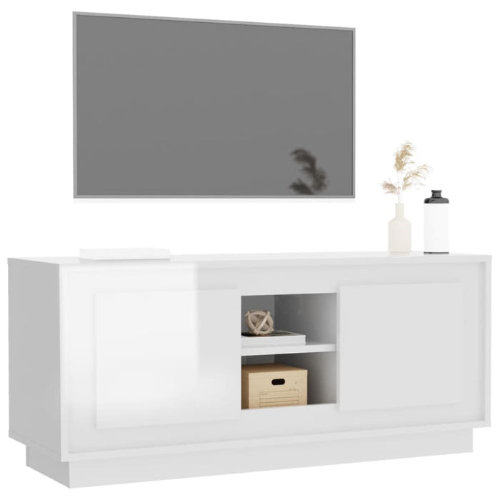 Tv Cabinet Glossy Look White 102x35x45 Cm Engineered Wood
