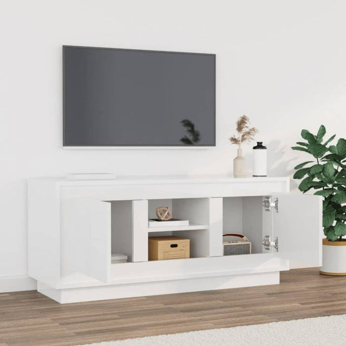 Tv Cabinet Glossy Look White 102x35x45 Cm Engineered Wood