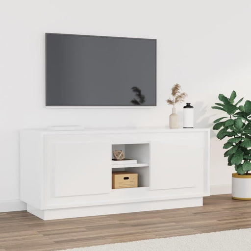 Tv Cabinet Glossy Look White 102x35x45 Cm Engineered Wood