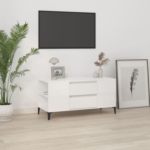 Tv Cabinet Glossy Look White 102x44.5x50 Cm Engineered Wood