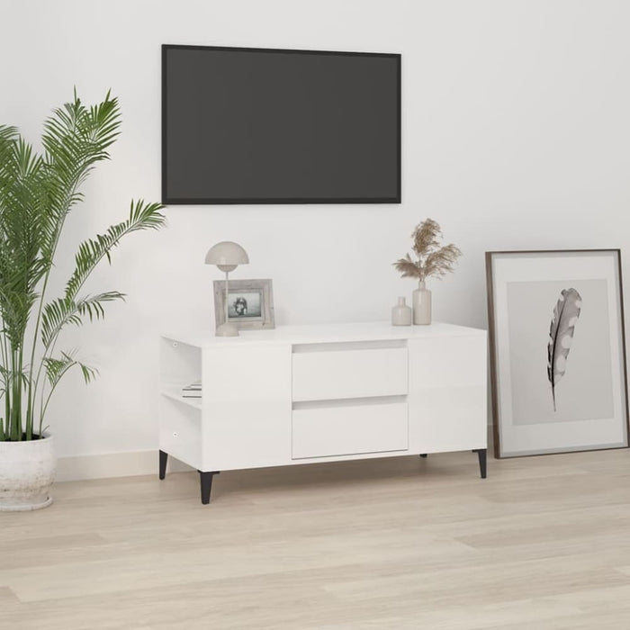 Tv Cabinet Glossy Look White 102x44.5x50 Cm Engineered Wood