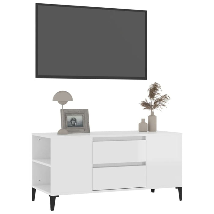 Tv Cabinet Glossy Look White 102x44.5x50 Cm Engineered Wood