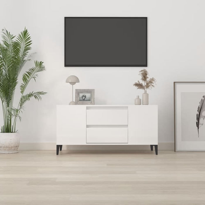 Tv Cabinet Glossy Look White 102x44.5x50 Cm Engineered Wood