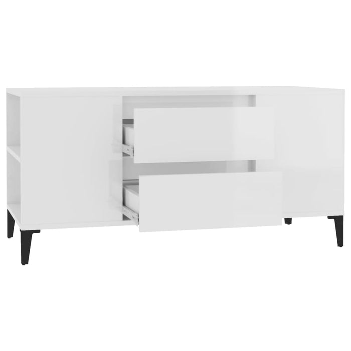 Tv Cabinet Glossy Look White 102x44.5x50 Cm Engineered Wood