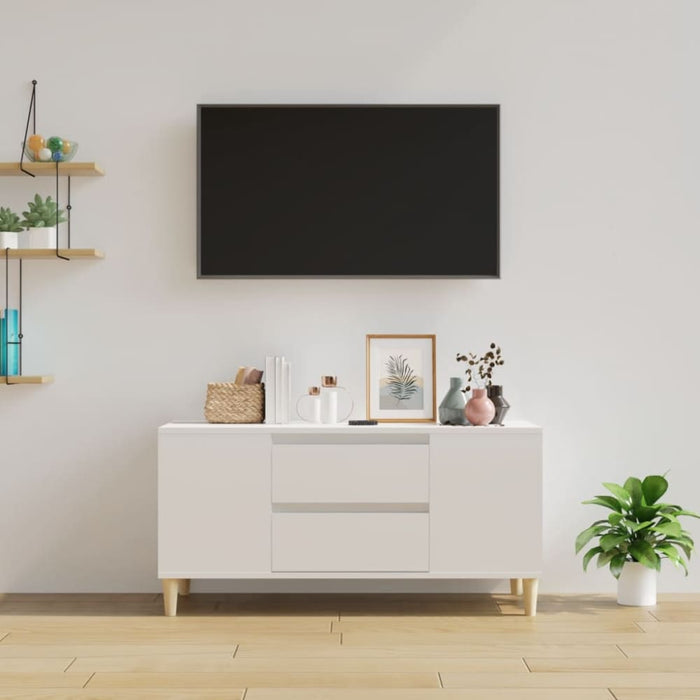 Tv Cabinet Glossy Look White 102x44.5x50 Cm Engineered Wood