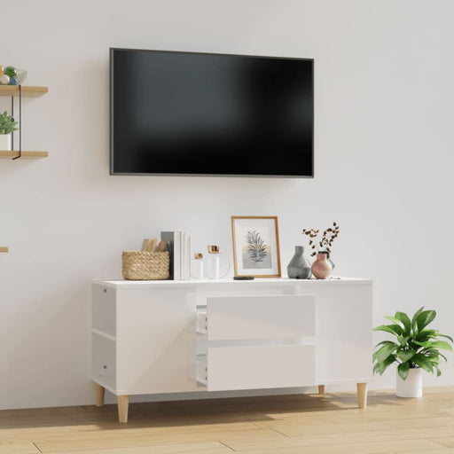 Tv Cabinet Glossy Look White 102x44.5x50 Cm Engineered Wood