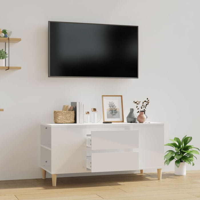 Tv Cabinet Glossy Look White 102x44.5x50 Cm Engineered Wood
