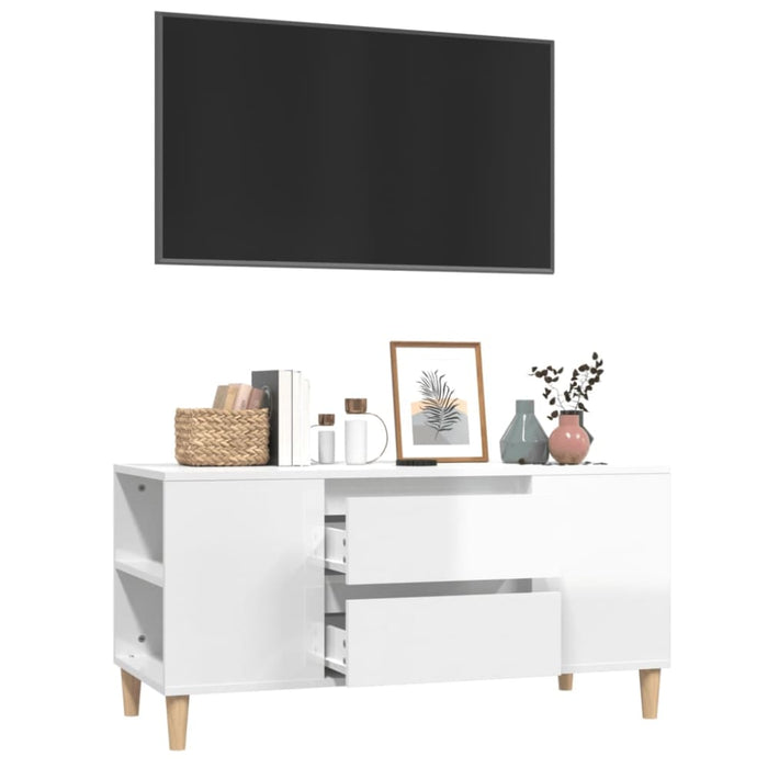 Tv Cabinet Glossy Look White 102x44.5x50 Cm Engineered Wood