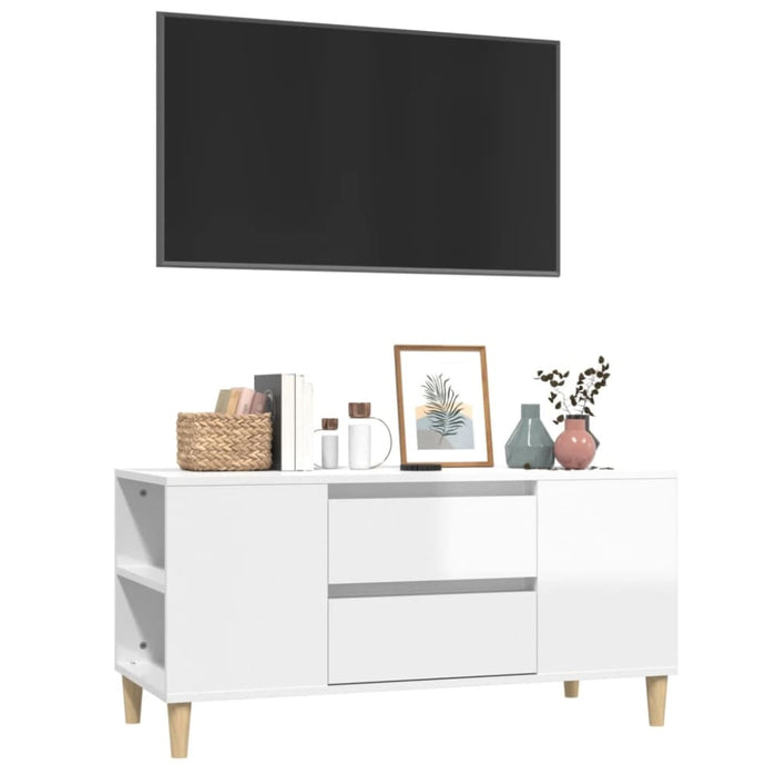 Tv Cabinet Glossy Look White 102x44.5x50 Cm Engineered Wood