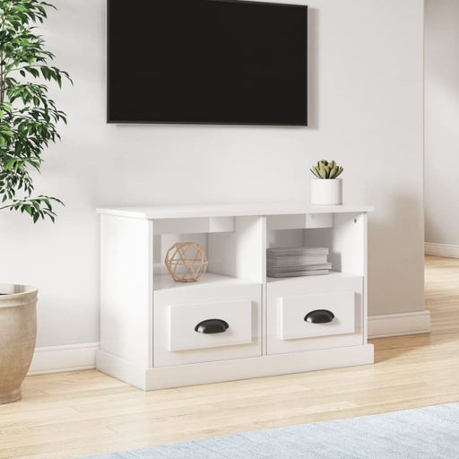 Tv Cabinet Glossy Look White 80x35x50 Cm Engineered Wood