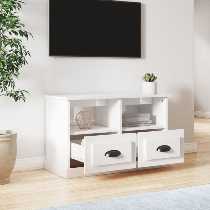 Tv Cabinet Glossy Look White 80x35x50 Cm Engineered Wood