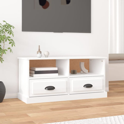 Tv Cabinet Glossy Look White 93x35.5x45 Cm Engineered Wood