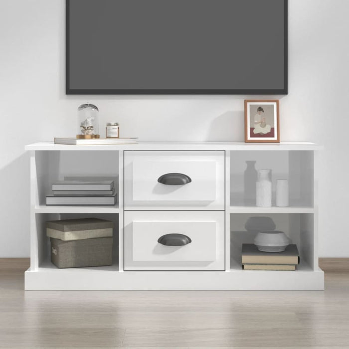 Tv Cabinet Glossy Look White 99.5x35.5x48 Cm Engineered