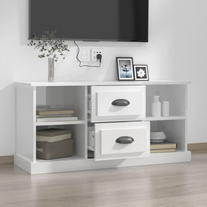 Tv Cabinet Glossy Look White 99.5x35.5x48 Cm Engineered