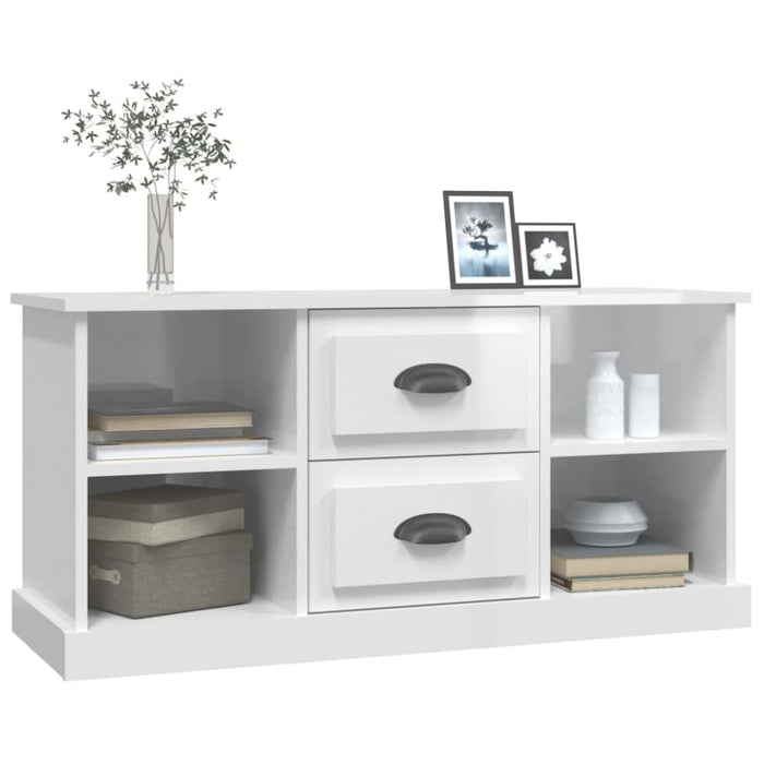 Tv Cabinet Glossy Look White 99.5x35.5x48 Cm Engineered