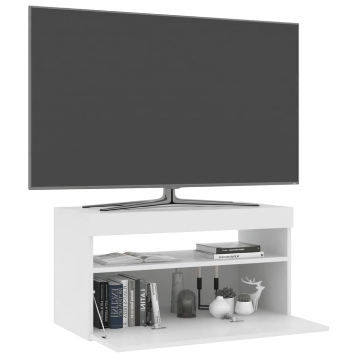 Tv Cabinet with Led Lights White 75x35x40 Cm Nbatko