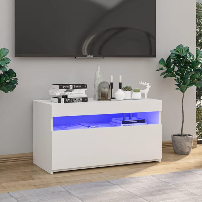 Tv Cabinet with Led Lights White 75x35x40 Cm Nbatko