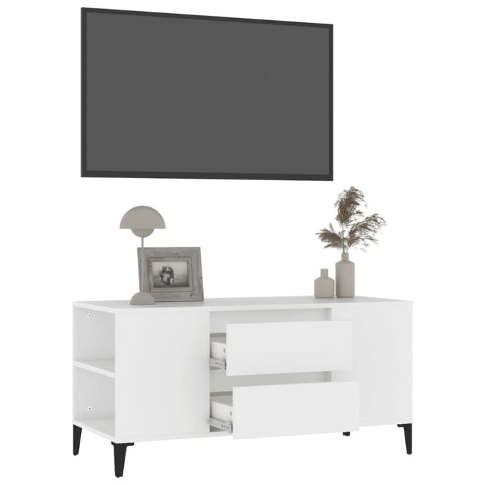 Tv Cabinet White 102x44.5x50 Cm Engineered Wood Noklba