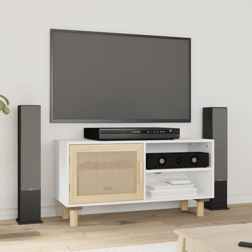 Tv Cabinet White 80x30x40 Cm Solid Wood Pine and Natural