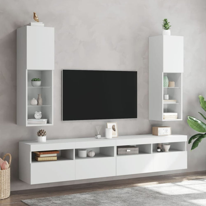 Tv Cabinets With Led Lights 2 Pcs White 30.5x30x102 Cm
