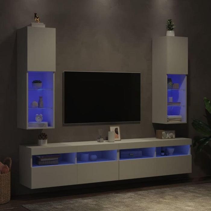 Tv Cabinets With Led Lights 2 Pcs White 30.5x30x102 Cm
