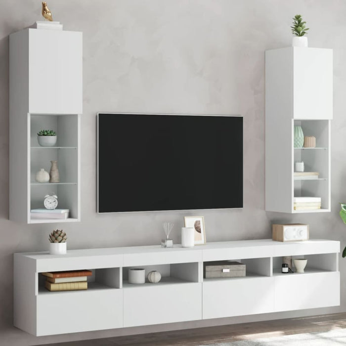 Tv Cabinets With Led Lights 2 Pcs White 30.5x30x102 Cm