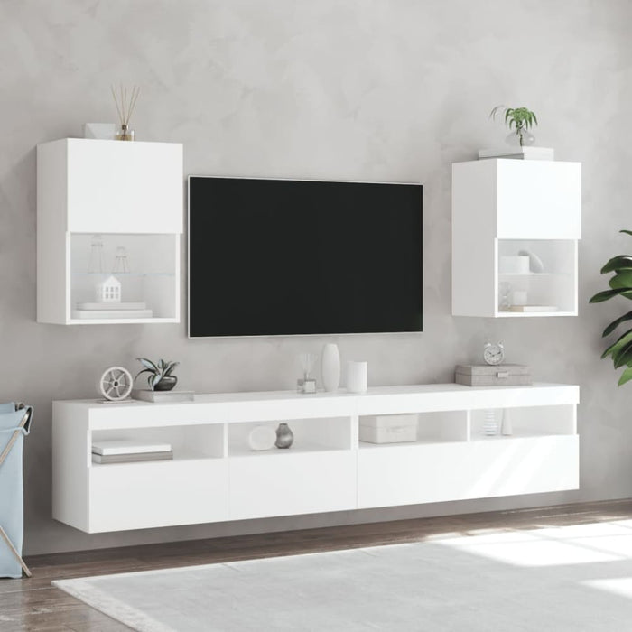 Tv Cabinets with Led Lights 2 Pcs White 40.5x30x60 Cm Ntibtb
