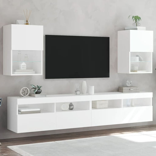 Tv Cabinets with Led Lights 2 Pcs White 40.5x30x60 Cm Ntibtb