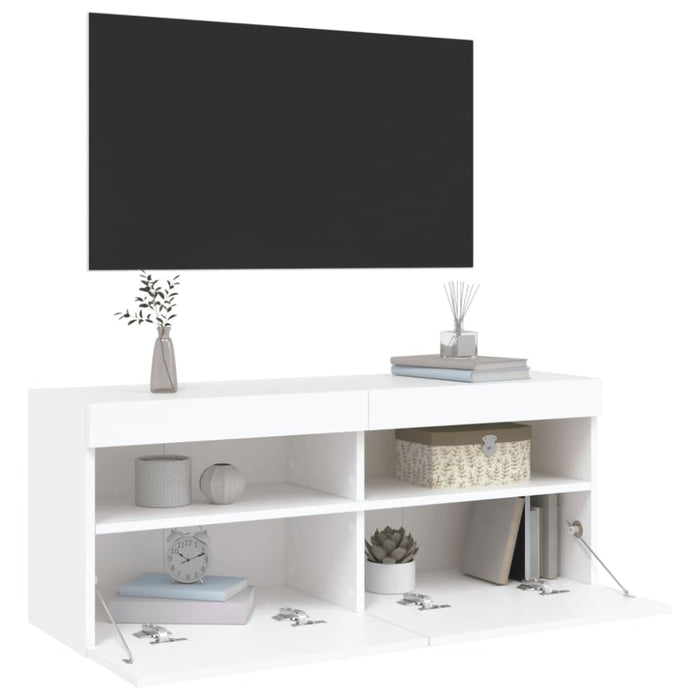 Tv Wall Cabinet with Led Lights White 100x30x40 Cm Ntixoo