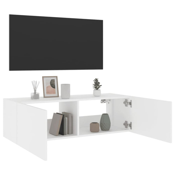 Tv Wall Cabinet with Led Lights White 100x35x31 Cm Ntixkp