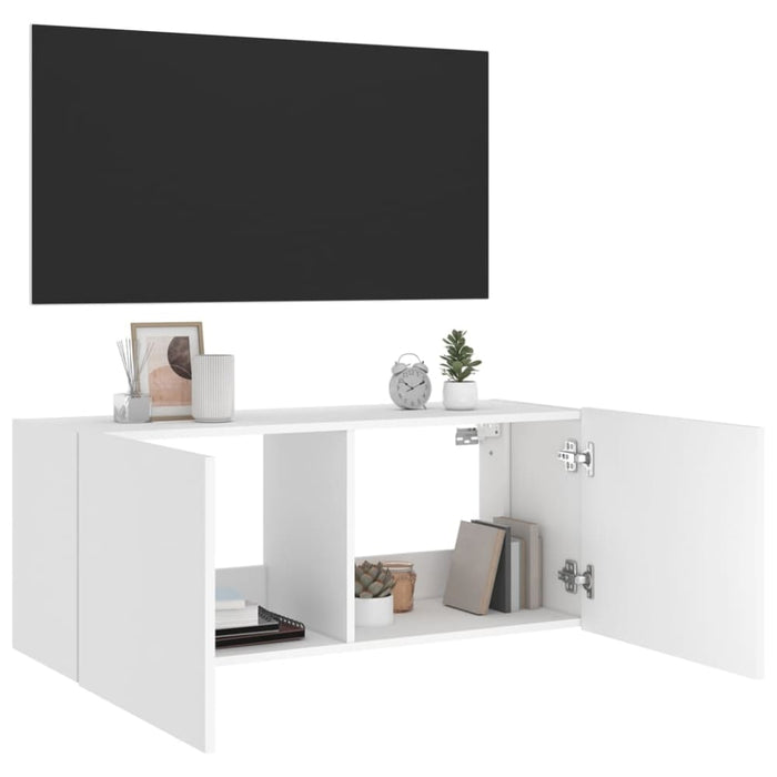 Tv Wall Cabinet with Led Lights White 100x35x41 Cm Ntitxt
