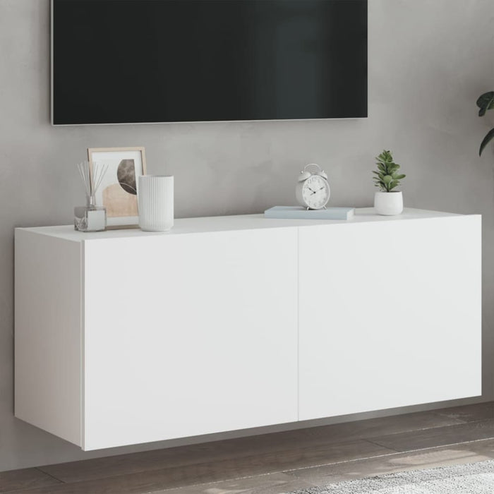 Tv Wall Cabinet with Led Lights White 100x35x41 Cm Ntitxt