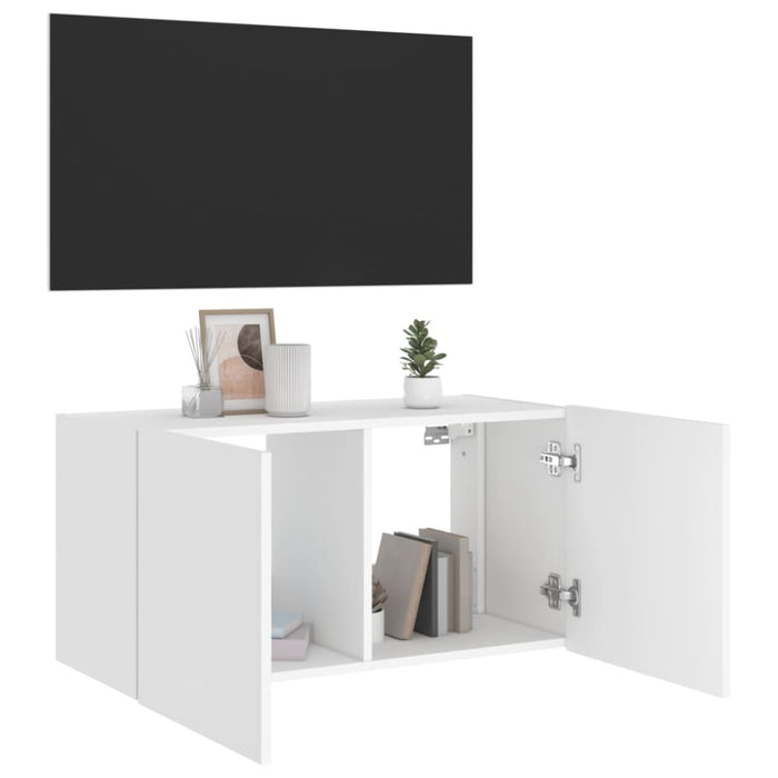 Tv Wall Cabinet with Led Lights White 80x35x41 Cm Ntitol