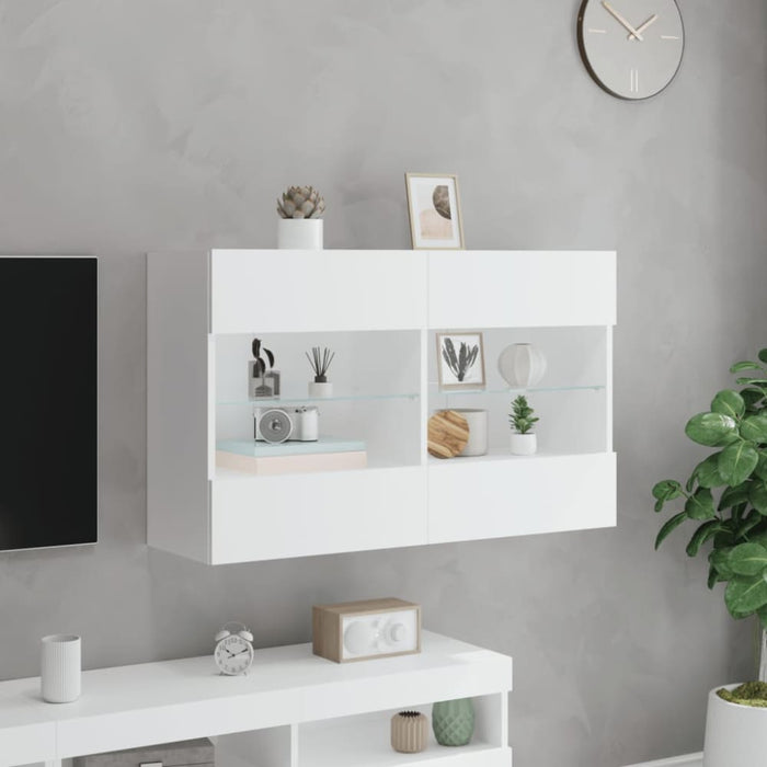 Tv Wall Cabinet with Led Lights White 98.5x30x60.5 Cm Ntiobl