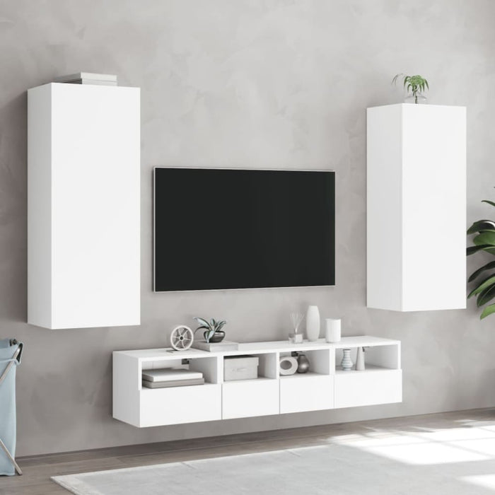 Tv Wall Cabinet White 40.5x30x102 Cm Engineered Wood Ntlkto