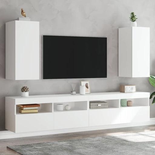 Tv Wall Cabinets with Led Lights 2 Pcs White 30.5x35x70 Cm