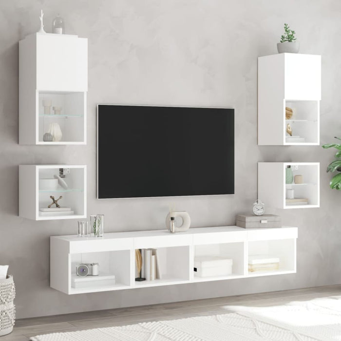 Tv Wall Cabinets with Led Lights 2 Pcs White 30x28.5x30 Cm